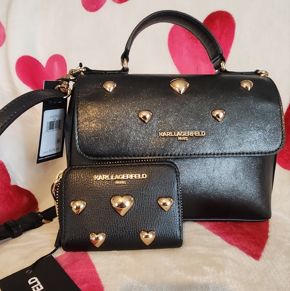 KARL LAGERFELD Heart Studded Handbag and Wallet - Picture 1 of 8